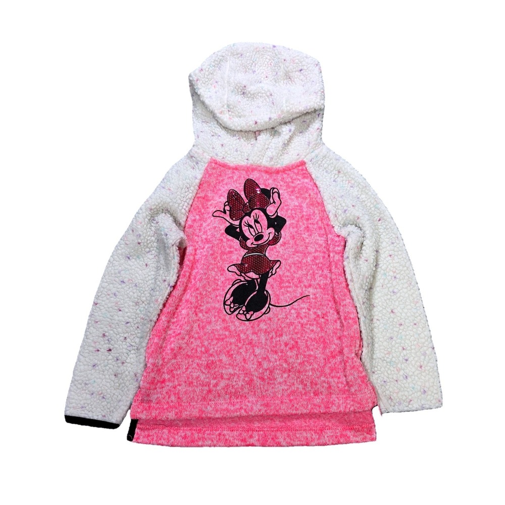 Disney Junior Minnie Mouse Sherpa Hoodie Girl's Size 4T Pink Sequin Pullover